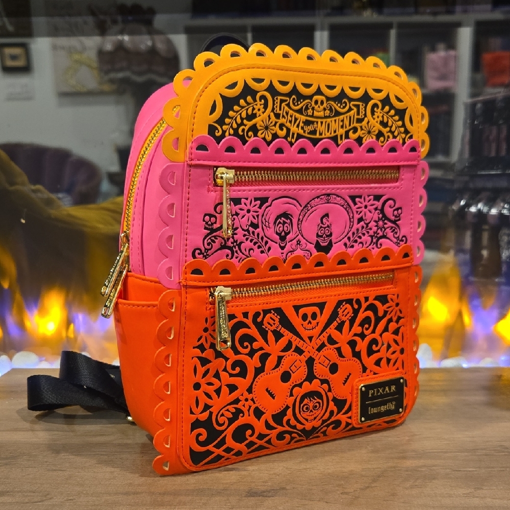 Coco Pixar Disney Loungefly Bright Pink Orange Mini Backpack